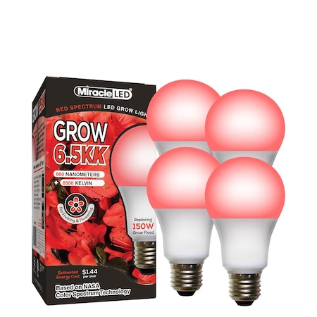 Miracle Led 6.5KK Indoor Grow Light Bulb, 6500K Red Spectrum Replace 150W Grow Bulbs for Vegetables, Herbs, 4PK 801893